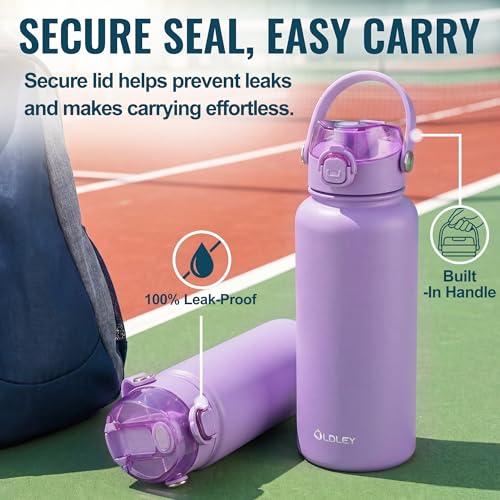 OLDLEY 18oz Insulated Water Bottle with 2-in-1 Straw & Chug Lid, Leakproof Stainless Steel Bottle, Cup Holder Friendly Vacuum Water Bottle for Travel, and School,Purple - color: Purple