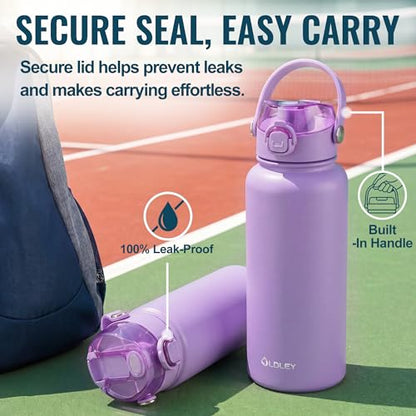 OLDLEY 18oz Insulated Water Bottle with 2-in-1 Straw & Chug Lid, Leakproof Stainless Steel Bottle, Cup Holder Friendly Vacuum Water Bottle for Travel, and School,Purple - color: Purple