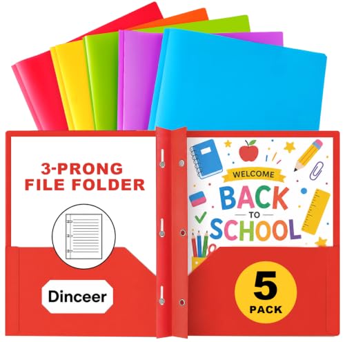 Plastic Pocket Folders with Prongs, Heavy Duty 2 Pocket Poly Folder Set, Bright Assorted Colors, Letter Size 8.5 x 11, Metal Fasteners, Business Card Slot (5, Rainbow) - color: Rainbow