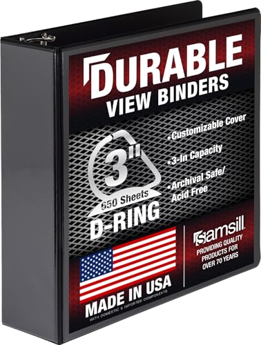 Samsill Durable 3 inch 3 Ring Binder, D Ring Binder, 100% Recycled Chipboard, Black - color: Black, size: 1 Pack, style: 3 Inch