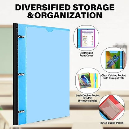 WOT I Telescoping Project Organizer 2-Pack, Refillable Binder with Dividers and Pockets, 13 Pocket Folders, 1 Inch 3 Ring Binder, Blue - color: Blue, size: 2 Pack