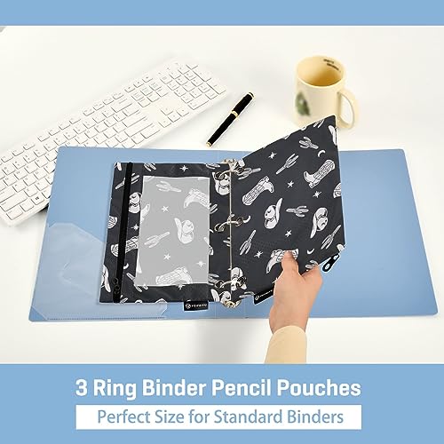 Fisyme Western Cactus Cowboy Pencil Pouch for 3 Ring Binder Pencil Case Pencil Bag Zipper Pouch with Clear Window for Office Supplies, 2 Pack - color: multi-6
