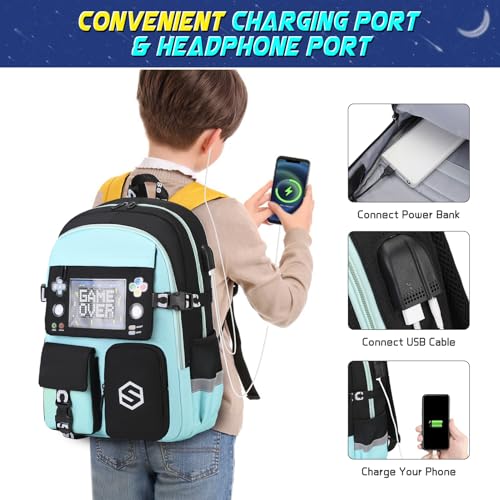 Scothen Boys Backpack, Cool Luminous School Backpacks for Boys with Lunch Bag Pencil Case, Kids Backpack Kindergarten Elementary Middle School Book Bags for Teen Boy Children with USB Charging Port - color: Green