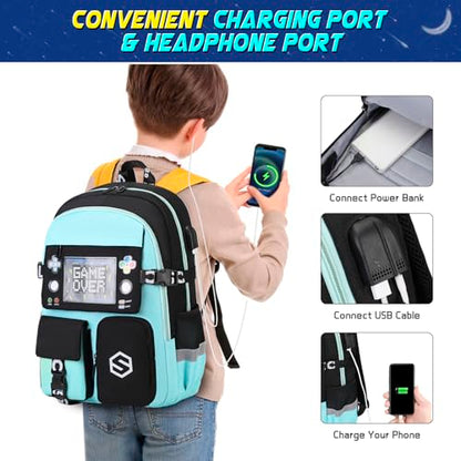 Scothen Boys Backpack, Cool Luminous School Backpacks for Boys with Lunch Bag Pencil Case, Kids Backpack Kindergarten Elementary Middle School Book Bags for Teen Boy Children with USB Charging Port - color: Green