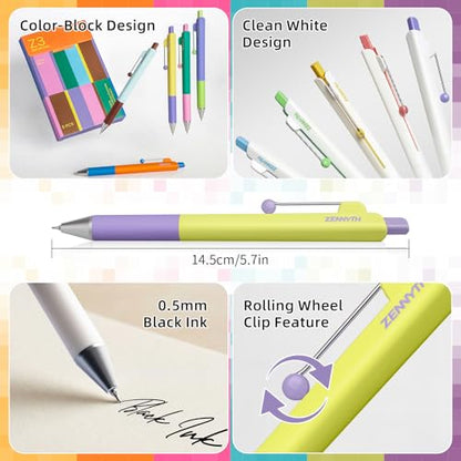 YOXMJDB Gel Pens, 10 Pcs 0.5mm Black Ink Fine Point Pens Quick-Drying Retractable Pens with Diamond-Shaped Barrel, Smooth Writing Pens for Journaling & Note Taking (10 Pcs Z3 Color-Block and Z3 White) - color: 10 Pcs Z3 Color-Block and Z3 White