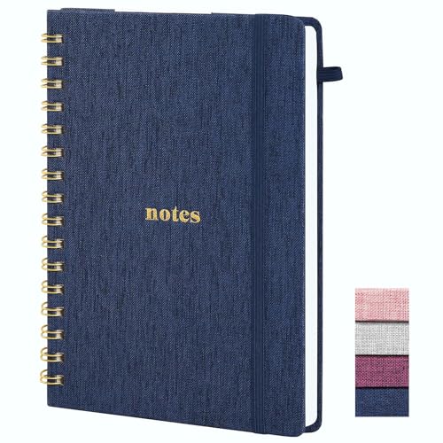 A5 Spiral Notebook, Fabric Hardcover College Ruled Journal | 100GSM Paper 160 Lined Pages, 5.7"x8.39" Steno Pads with Elastic Band & Pen Loop, for Work, School Note Taking (Dark Blue) - color: Dark Blue, size: A5-Spiarl Notebook-160pages