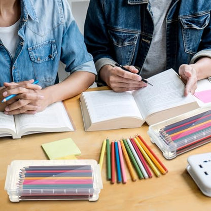 Gueevin 24 Pcs Large Capacity Plastic Pencil Box Clear Plastic Pencil Case Crayon Box with Snap Tight Lid Watercolor Pen Storage Brush Organizer Drawing Tools Container (White) - color: White