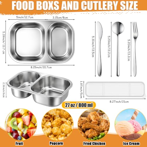 36 Pcs Stainless Steel Snack Containers Set with Fork, Knife, Spoon & Chopsticks – 6 Pack 27 oz Leakproof Bento Snack Boxes, 2-compartment Food Storage Container for Snacks, Fruits, Meal Prep & Travel - style: 2-compartments