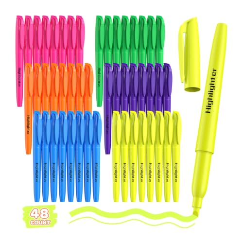 48 Count Highlighters Bulk - 6 Assorted Bright Colors, Chisel Tip, No Bleed & Quick Dry, Ideal for Note Taking, Studying, School, Office, Student & Teacher Supplies - color: Bright Multicolor