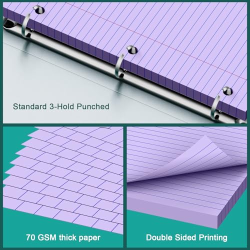Purple Note Pads 8 X 10.5 Loose Leaf Paper, 120Sheets, 3 Hole Punched Lined Paper, College Ruled 8 X 10.5 Notebooks, 10-1/2" X 8 Binder Writing Pads, Filler Paper for Office, School Supplies - style: Purple-1 Pack