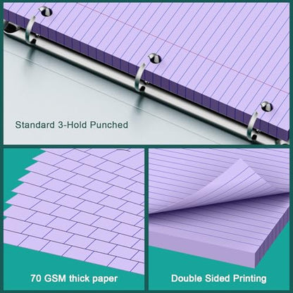Purple Note Pads 8 X 10.5 Loose Leaf Paper, 120Sheets, 3 Hole Punched Lined Paper, College Ruled 8 X 10.5 Notebooks, 10-1/2" X 8 Binder Writing Pads, Filler Paper for Office, School Supplies - style: Purple-1 Pack