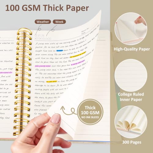 Hardcover Spiral Notebook Journal with Removable PVC Dividers - 8'' x 10'' Large 300 Page B5 Hardcover Leather College Lined Journals Notebook for Work Note Taking Office Home School Supplies, White - color: white