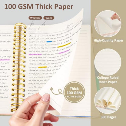 Hardcover Spiral Notebook Journal with Removable PVC Dividers - 8'' x 10'' Large 300 Page B5 Hardcover Leather College Lined Journals Notebook for Work Note Taking Office Home School Supplies, White - color: white