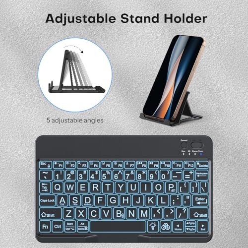 OMOTON Large Print Bluetooth Keyboard for iPad iPhone Windows Tablets - 7 - Color Backlit with Enlarged Keycaps, Rechargeable Wireless Keyboard for iPad 10th/9/8/7, iPad Pro Air Mini etc (Black) - color: Black