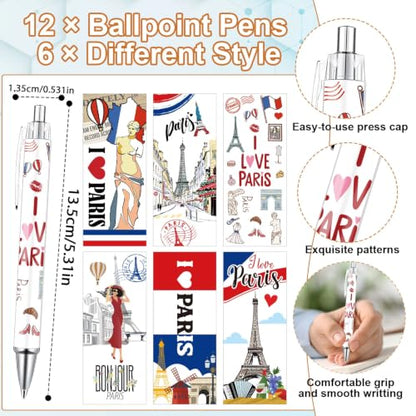 Wxiben Paris Sticky Notes with Pens - 24 Pcs Paris Souvenirs Gifts French City Travel Notepads Ballpoint Pens Set Eiffel Tower Notes Black Ink Pen for Home Traveler Study Office School Party Favor - color: Paris
