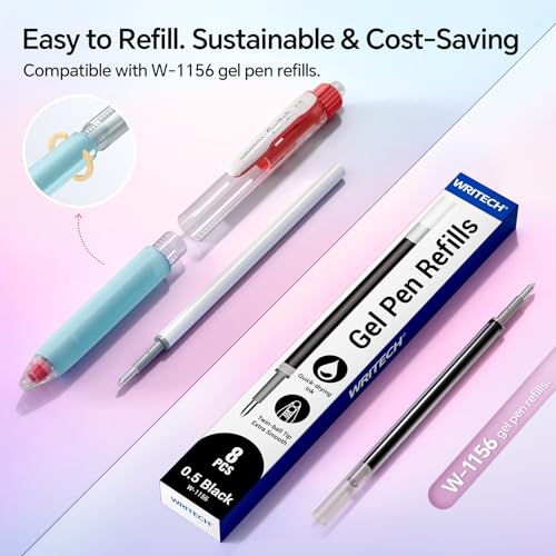 WRITECH Switch Gel Ink Pens: 0.5mm Black Ink Pen Retractable Silent and Clicky Soft Grip Fine Point Pen for Journaling Smooth Writing Quick-dry No Bleed 5ct - color: Black-B