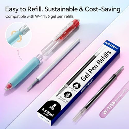 WRITECH Switch Gel Ink Pens: 0.5mm Black Ink Pen Retractable Silent and Clicky Soft Grip Fine Point Pen for Journaling Smooth Writing Quick-dry No Bleed 5ct - color: Black-B