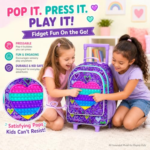 AGSDON 3PCS Rolling Backpack for Girls, Kids Roller Wheels Bookbag, Wheeled School Bag with Lunch Bag - Purple - color: Love