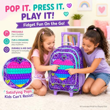 AGSDON 3PCS Rolling Backpack for Girls, Kids Roller Wheels Bookbag, Wheeled School Bag with Lunch Bag - Purple - color: Love