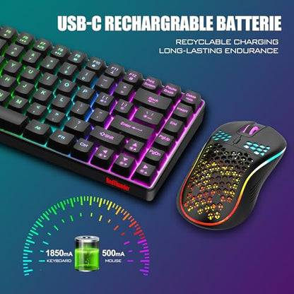 RedThunder K84 Wireless Keyboard and Mouse Combo, Rainbow Backlit Rechargeable Battery, 75% Layout TKL Ultra Compact Gaming Keyboard & Lightweight 3200 DPI Honeycomb Optical Mouse (Black) - color: Black