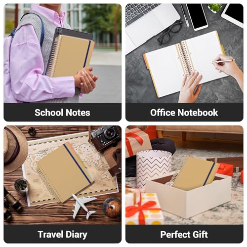 EUSOAR Spiral Notebook, 1 Pack A5 7.3" x 8.1" College Ruled Notebook with Dividers, Hardcover Cute Notebook 240 Pages 90gsm Thick Paper with Pocket for Math, Science and Engineering Students-Yellow - color: Yellow, style: A5 Lined