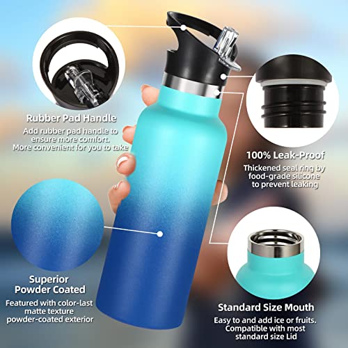 Volhoply 17oz Kids Insulated Water Bottle,Stainless Steel Water Bottles with Straw Lid,Reusable Metal Cups Water Bottle,Double Wall Vacuum Sports School Water Flask Keep Cold(Green Blue,1 Set) - color: Green Blue