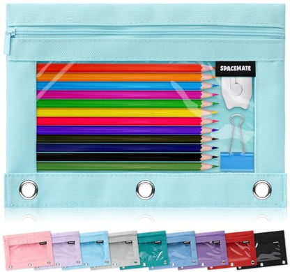 SPACEMATE Binder Pencil Pouch Case Box Bag for 3 Ring Binder School Supplies Girls Boys Kids, Clear Preppy Stuff Large Aesthetic Pen Organizer, Back to College Stationary, 1 Pack, Eggshell Blue - color: Eggshell Blue