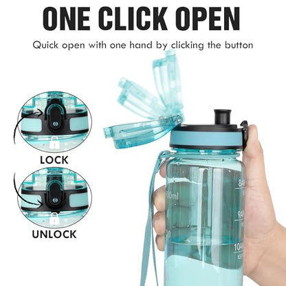 OLDLEY Water Bottle, 32oz Motivational Sports Water Bottle with Time Marker - Times to Drink - Tritan, BPA Free, Wide Mouth Leakproof,Surfer - color: Surfer