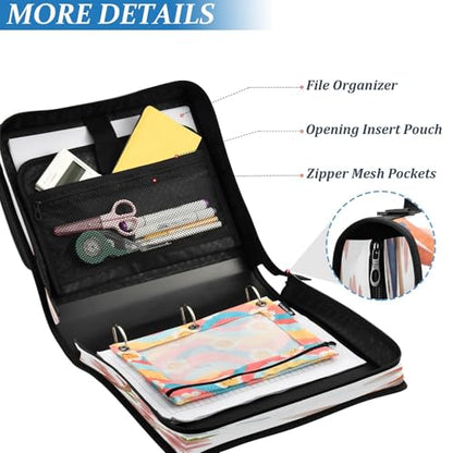 Koi Fish Cherry Flower Zipper Binder 3 Ring with Handle and Shoulder Strap, 500 Sheet Binder Organizer Capacity & Multi-Pockets for School Office