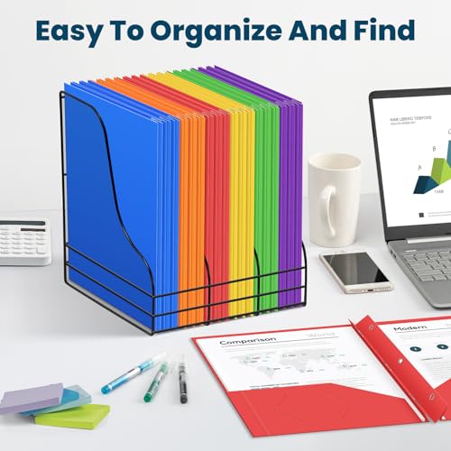 V-Opitos 120 Packs 2 Pocket Folders with 3 Prongs Fastener Clasps, Bulk Heavy Duty Plastic Folders, Multicolor Files Folders in 6 Colors for School and Office