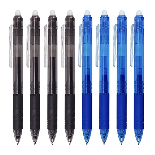 Bribobo 8 Pack Retractable Erasable Gel Pens Clicker Fine Point 0.7mm | Comfort Grip for Drawing Writing Planner and School Supplies, Black and Blue Color Inks - color: Blue and Black Color