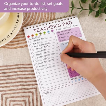 Teacher To Do List Notepad, 8.3x5.8 Inch Teacher Notepad, Spiral Checklist Notebook for Class Schedules, Daily Planner, School Tasks and Goal Setting (Purple) - color: Purple