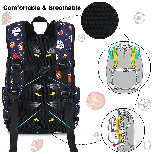 CAMTOP Backpack for Kids, Boys Girls Preschool Backpacks with Lunch Box Toddler Kindergarten School Bookbag Set - color: Soccer Baseball