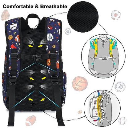 CAMTOP Backpack for Kids, Boys Girls Preschool Backpacks with Lunch Box Toddler Kindergarten School Bookbag Set - color: Soccer Baseball
