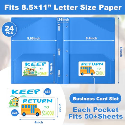 Henoyso 24 Set Take Home Folders with Clear Front Pocket, School-to-Home Communication Folder Bulk for Back to School Classroom, Heavy Duty Plastic Parent-Teacher Homework Folders (Blue) - color: Blue