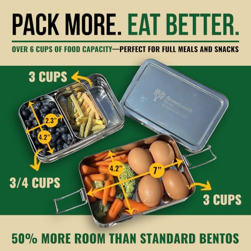 Stackable Stainless Steel Bento Box for Adults, 6 Cup with Snack Pod | Crack-Resistant, Secure Locks, Eco-Friendly Lunch Container for Work, Office & Travel