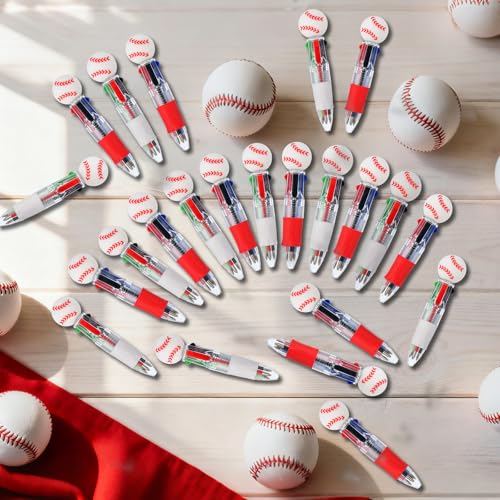 24 Pcs Baseball Party Favors Baseball Multicolor Pen in One 4-in-1 Cute Fun Pens Bulk Kawaii Ballpoint Pen for Sports Goodie Bags Stuffers (Baseball) - style: Baseball