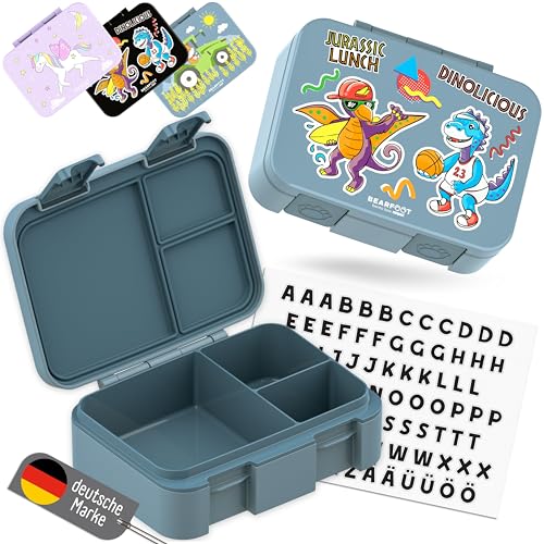 BEARFOOT Kids Lunch Box with Compartments – Compact & Lightweight | Leak-Proof, BPA-Free, Dishwasher Safe | Hand-Drawn Design for Preschool, School, Travel (Dinos Blue, 2.75 Cups) - color: Dinos-Blue, size: 2.75 Cups