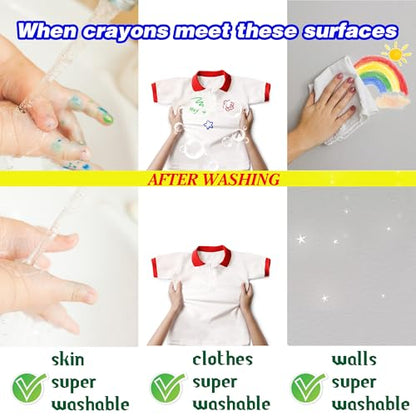 WOSWEL Super Washable Jumbo Crayons Bulk, 12 Pack Crayons with 8 Bright Colors, Non-Toxic Easy-Grip for Toddlers 1-3 & Kids Ages 4-8, Safe Art Supplies for Coloring Books & School Projects