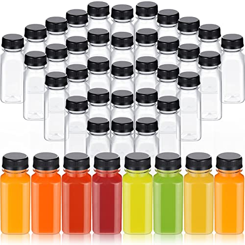 Patelai 48 Pcs 8 oz Plastic Juice Bottles with Caps, Empty Reusable Clear Milk Containers Bulk with Leakproof Lids Disposable Water Bottles for Juicing, Smoothies, Tea, Coffee, Cold Beverage (Black) - color: Black, size: 8 oz