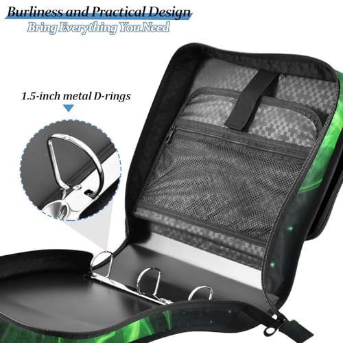 Kcldeci Personalized Zipper Binder 3 Ring，Green Fire Head of Dragon Custom Zipper Binder Organizer 1.5inch for School and Office Expanding File Folder - color: E3