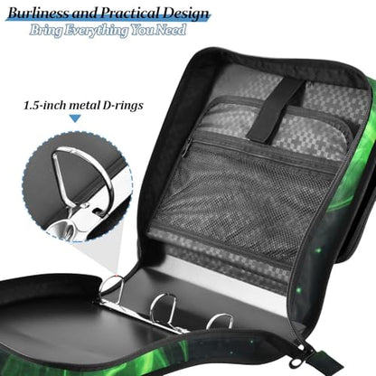 Kcldeci Personalized Zipper Binder 3 Ring，Green Fire Head of Dragon Custom Zipper Binder Organizer 1.5inch for School and Office Expanding File Folder - color: E3