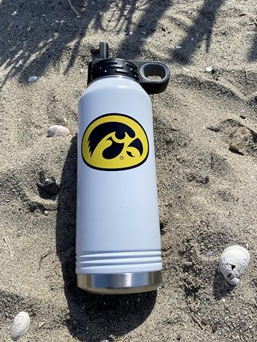 Game Day Outfitters University of Iowa 32oz Stainless Steel Double Walled White Beverage Bottle with Flip Straw Spout - College Gear for Playoff Season – Show your Hawkeye Pride - style: Iowa / White