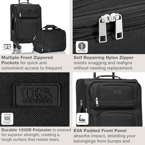U.S. Traveler Rio Lightweight Softside Rolling Carry-on Suitcase, 4-Wheel Single, Black - color: Black, size: 22"