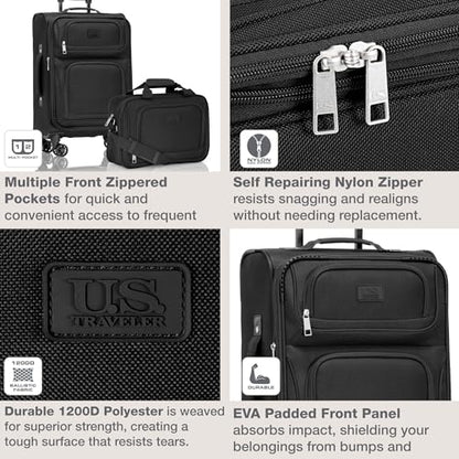 U.S. Traveler Rio Lightweight Softside Rolling Carry-on Suitcase, 4-Wheel Single, Black - color: Black, size: 22"