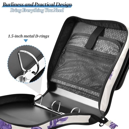 Lavender Knit Bows Purple Zipper Binder 3 Ring 1.5 Inch School Binder Organizer with Shoulder Strap Handle File Folder Pockets Large Capacity Students Girl Boy Men Office Work - color: Lavender Knit Bows Purple