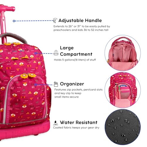 J World Lollipop Kids Rolling Backpack & Lunch Bag Set for Elementary School. Carry-On Suitcase with Wheels, Fox - color: Fox