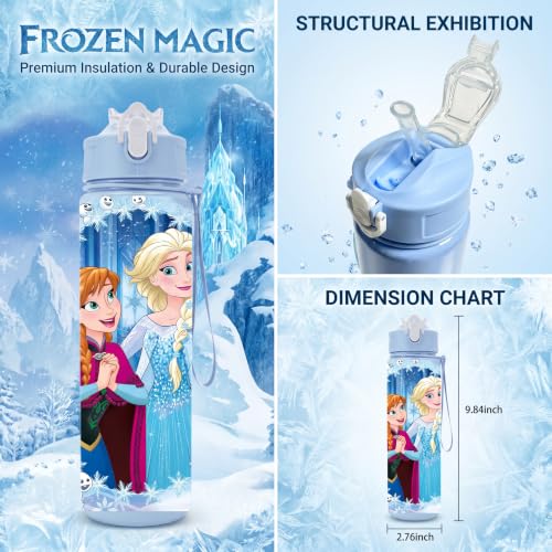 Cartoon Huntrix Water Bottle for Girls, 25oz Leak Proof with Straw Lid, Gifts for Girls (Frozen) - color: Frozen
