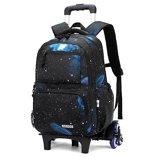 VIDOSCLA Galaxy Kids Rolling Backpack for Boys Primary Students Wheeled Bookbags for School - color: A#01-black-galaxcy Single Roling Backpack