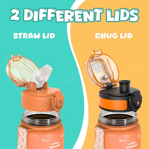 OLDLEY Kids Water Bottle for School, 17 oz (2 lids) BPA-Free Reusable Leak-proof Durable Tritan Plastic Water Bottles with Straw & Chug Lids, Anti-dust Spout Cover (Sunflower) - color: Sunflower, size: 17 Ounces